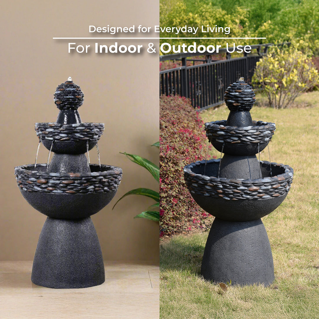 Teamson Home 3-Tier Zen-Style Outdoor Water Fountain with Realistic Stone Finish