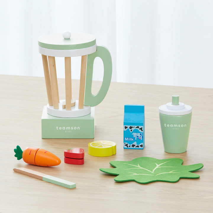 Teamson Kids Little Chef Frankfurt Wooden Blender Play Kitchen Accessories, Green- FINAL SALE