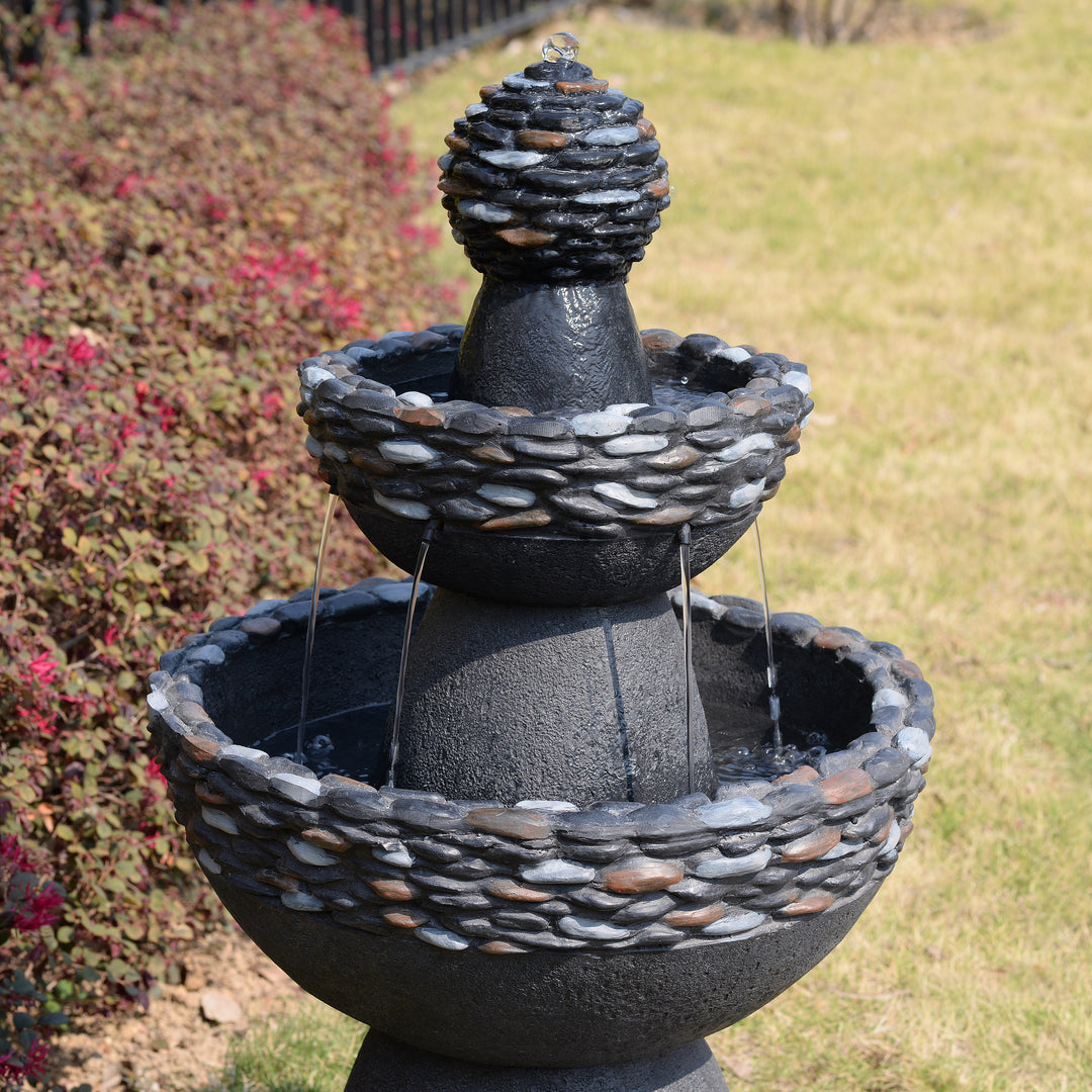 Teamson Home 3-Tier Zen-Style Outdoor Water Fountain with Realistic Stone Finish