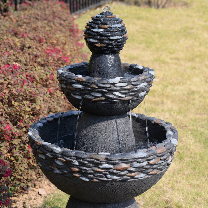 Teamson Home 3-Tier Zen-Style Outdoor Water Fountain with Realistic Stone Finish