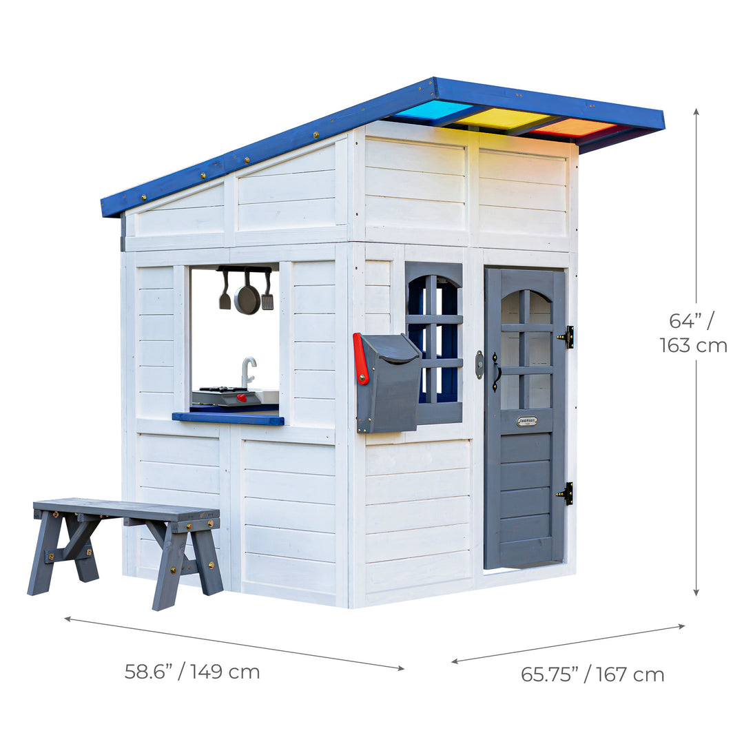 Teamson Kids Rainbow Shade Wooden Playhouse with Kitchen and Bench, White