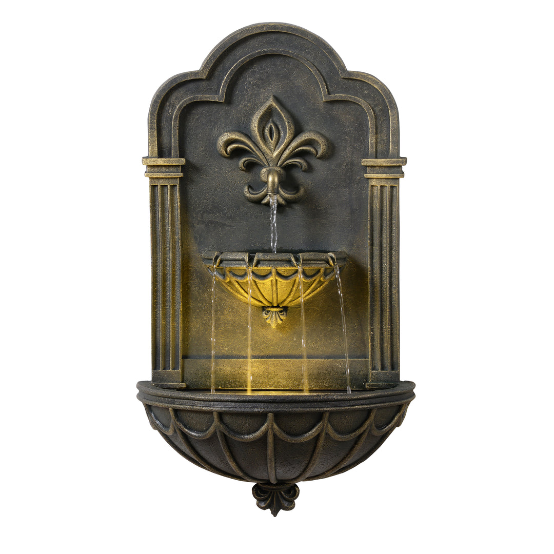 Fleur-de-lis Outdoor Water Fountain with Warm Glow Lighting