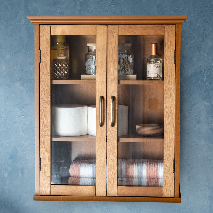 Teamson Home Avery Two-Door Wall Cabinet with Storage, Oiled Oak