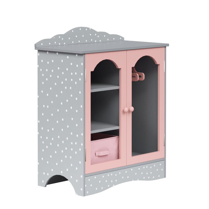 Olivia's Little World Polka Dots Princess Toy Closet with Hangers for 18" Dolls, Gray/Pink
