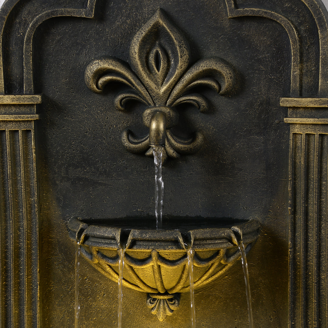 Fleur-de-lis Outdoor Water Fountain with Warm Glow Lighting