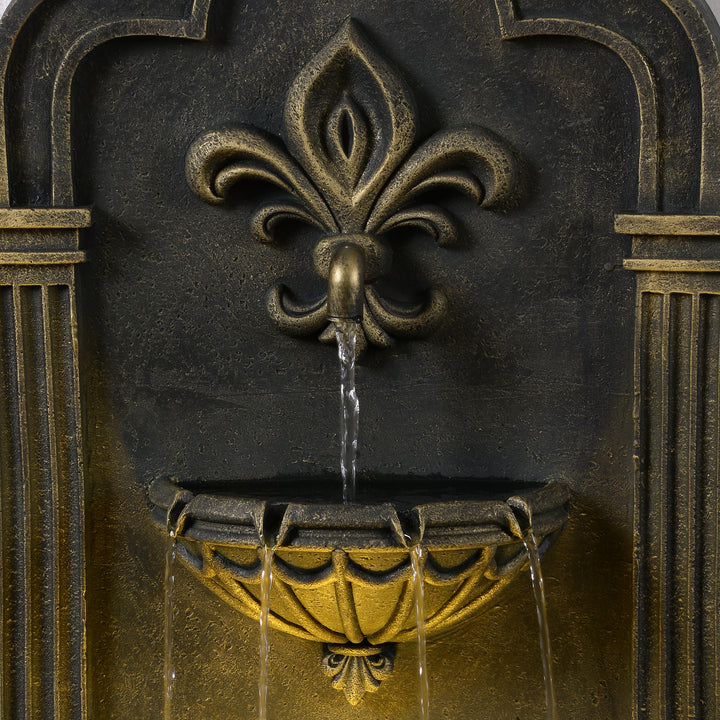 Fleur-de-lis Outdoor Water Fountain with Warm Glow Lighting