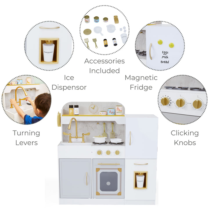 Teamson Kids Versailles Play Kitchen with Refrigerator and Cookware Accessories, White
