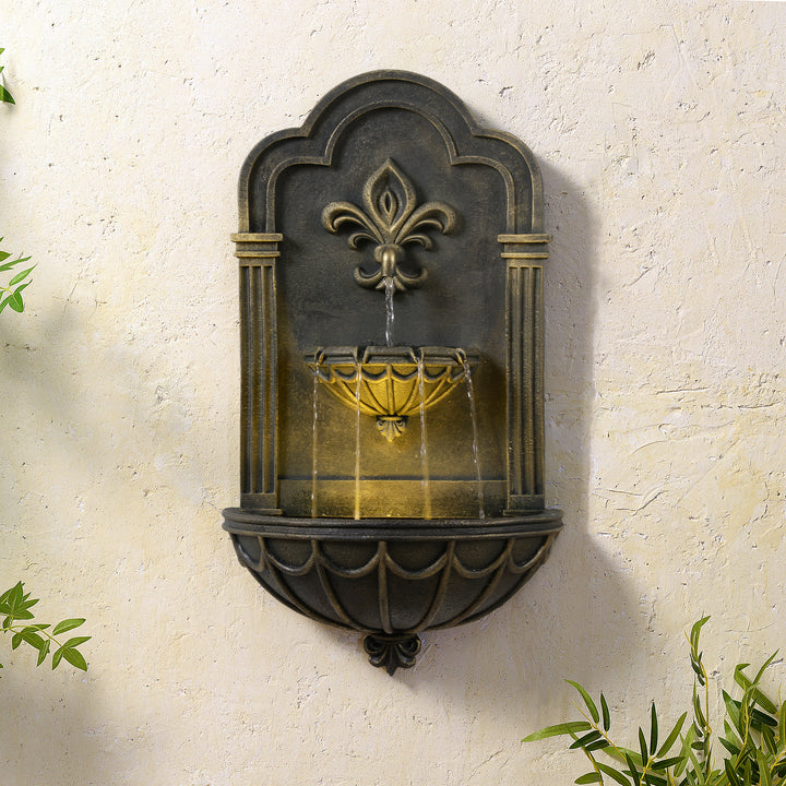 Fleur-de-lis Outdoor Water Fountain with Warm Glow Lighting
