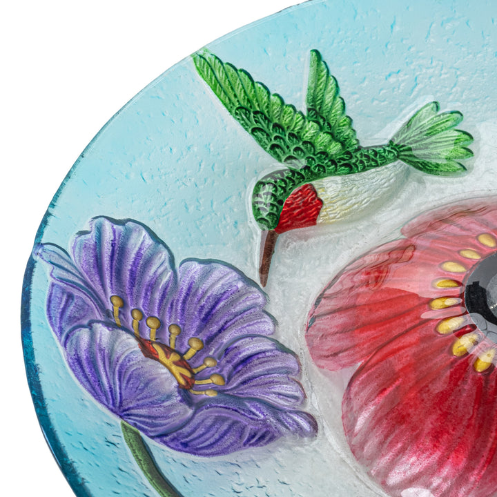 zoomed image of the fusion glass, showing the hummingbird in detail