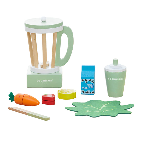 Teamson Kids Little Chef Frankfurt Wooden Blender Play Kitchen Accessories, Green- FINAL SALE