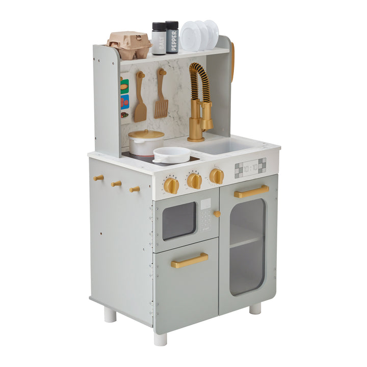 TEAMSON KIDS - LITTLE CHEF MEMPHIS SMALL PLAY KITCHEN, GRAY/GOLD playset with accessories.