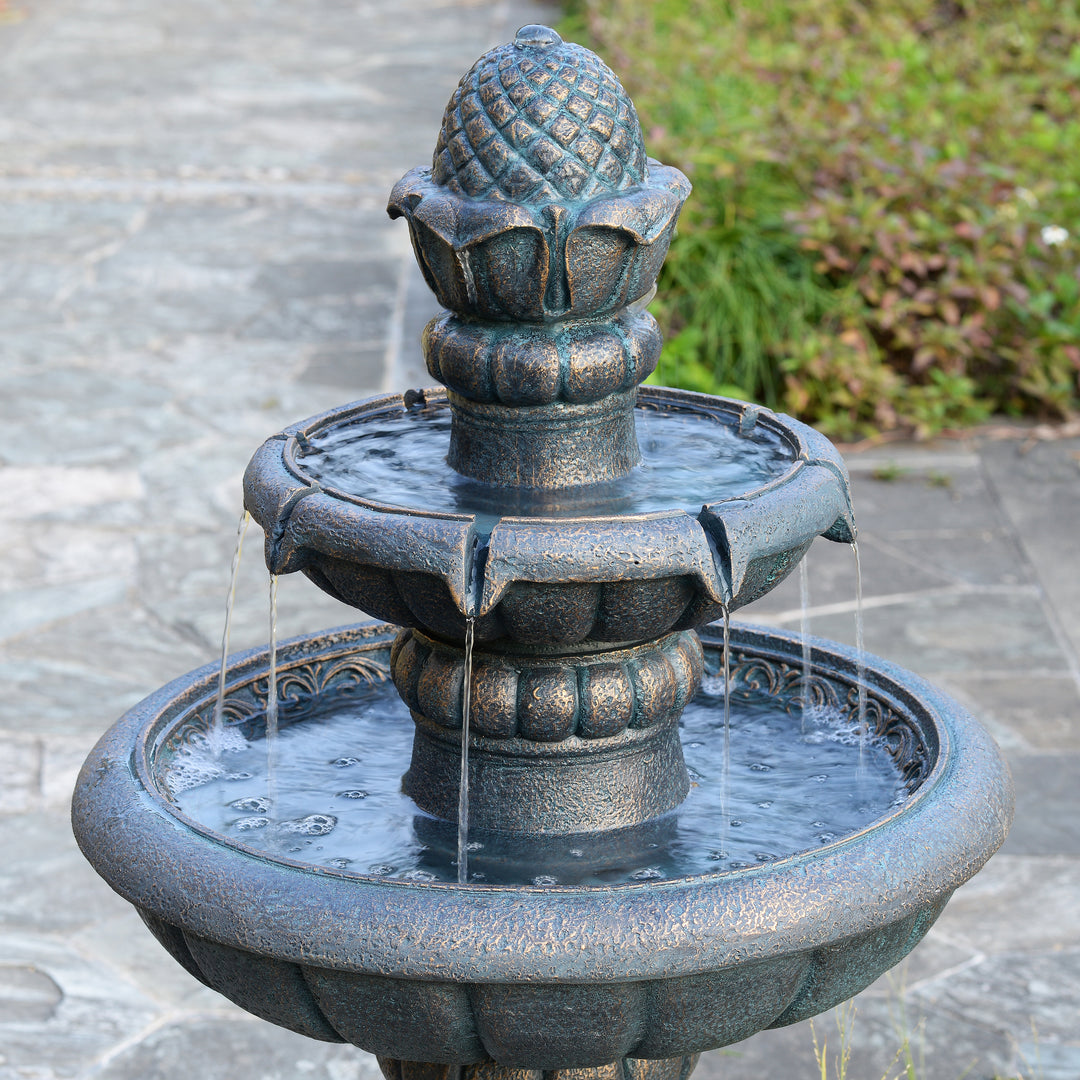 2-Tier Birdbath Water Fountain Outdoor Garden with Shallow Basin