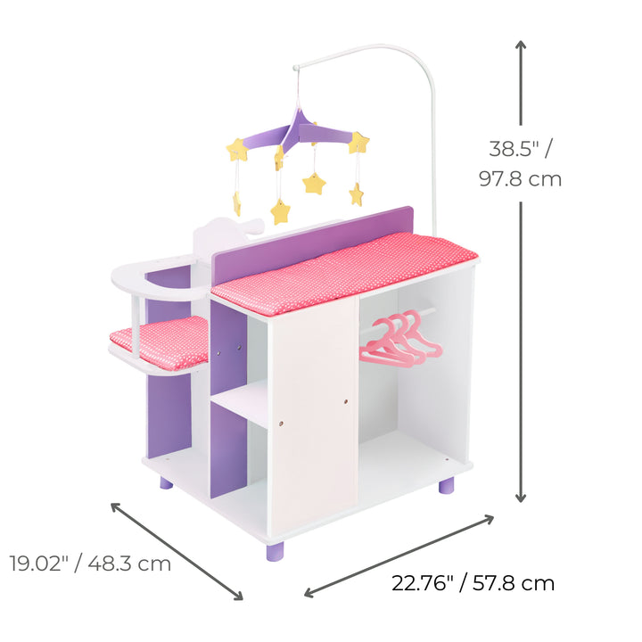 Olivia's Little World Kids Little Princess Baby Dolls Changing Station with Storage, White/Purple