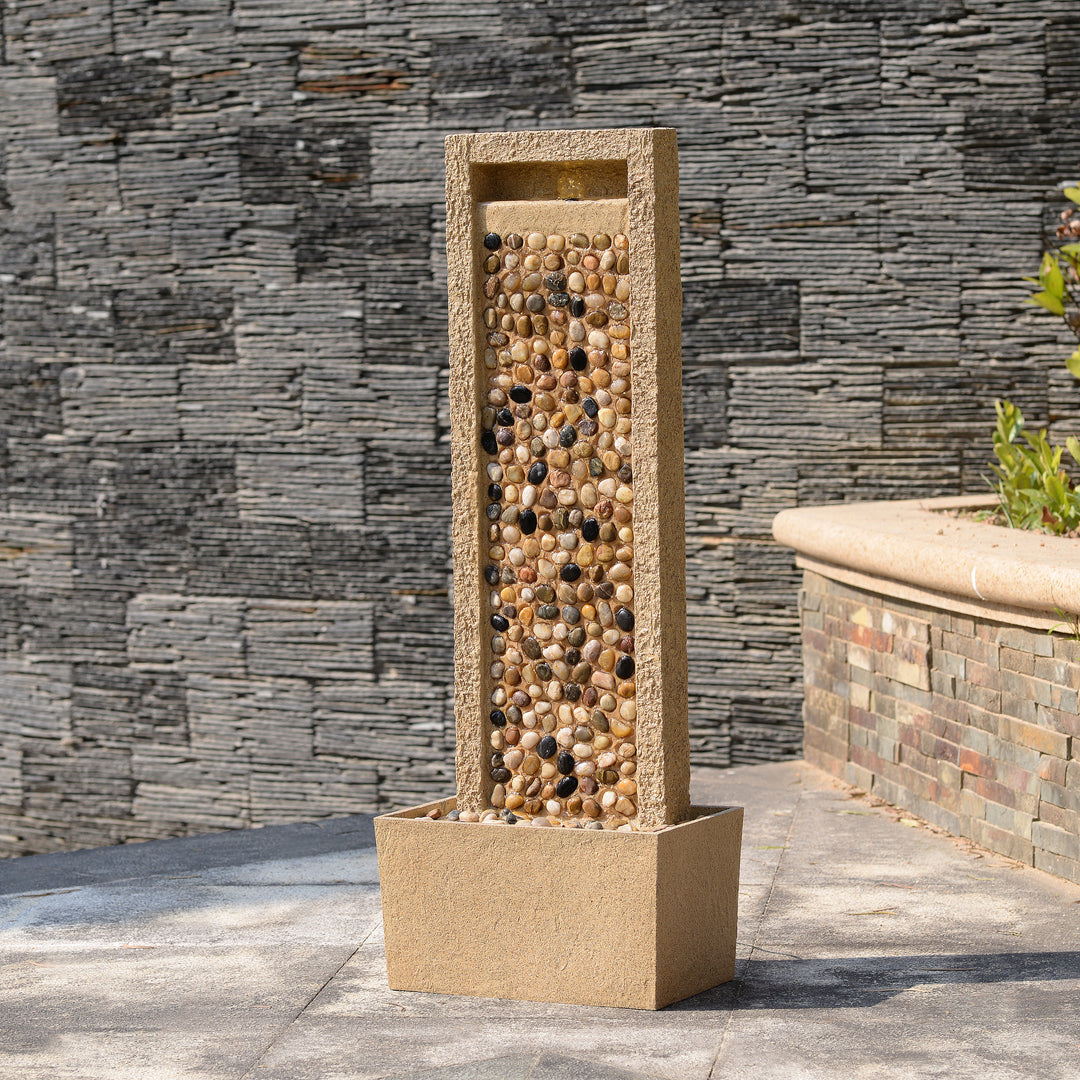 River Rocks Outdoor Water Fountain with Warm Glow Lighting