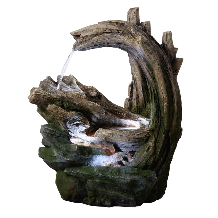 Organic Forest Stream Outdoor Water Fountain with Cool Glow Lighting