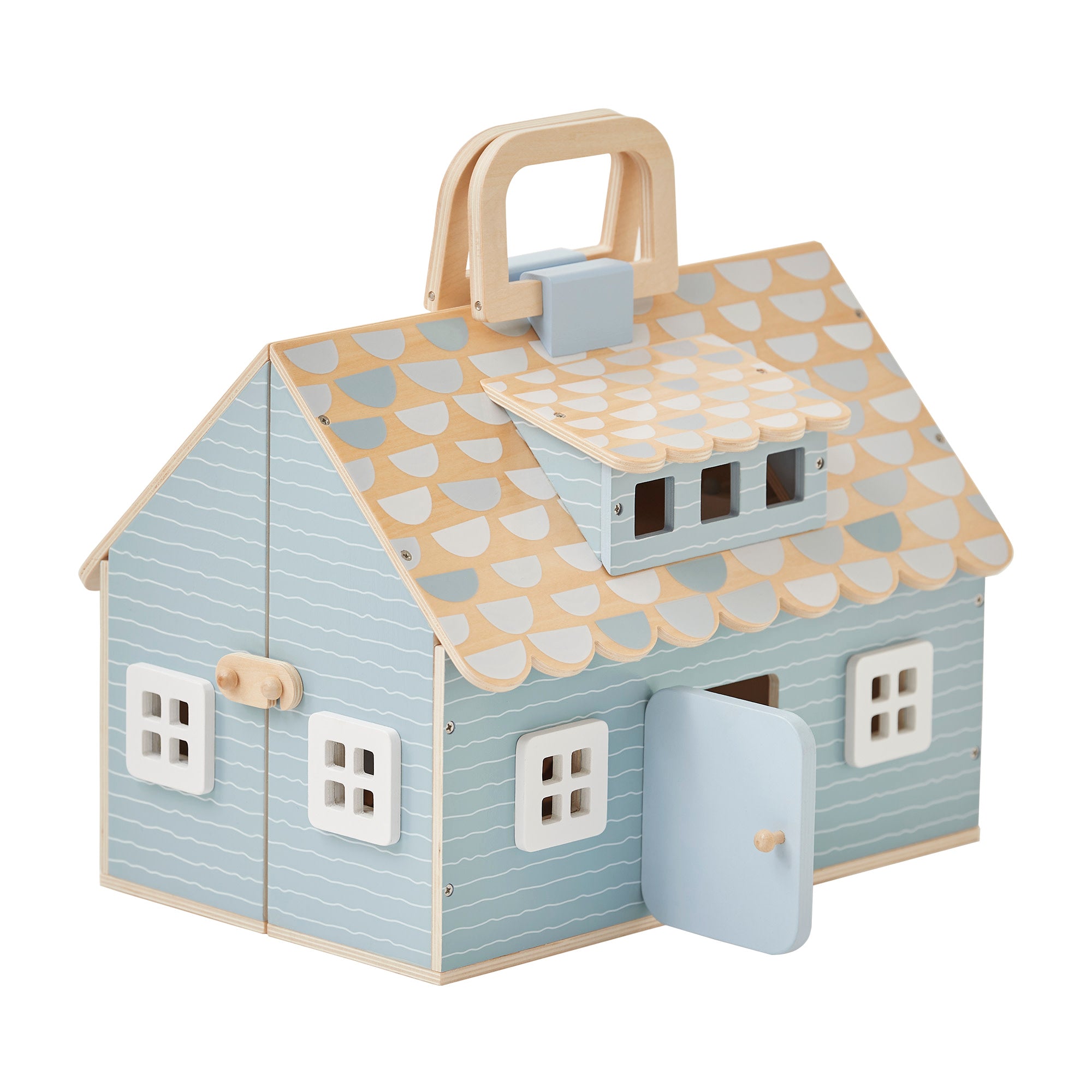 OLIVIA'S LITTLE WORLD - QUAINT LITTLE COTTAGE PORTABLE DOLLHOUSE, POWDER BLUE/WOOD