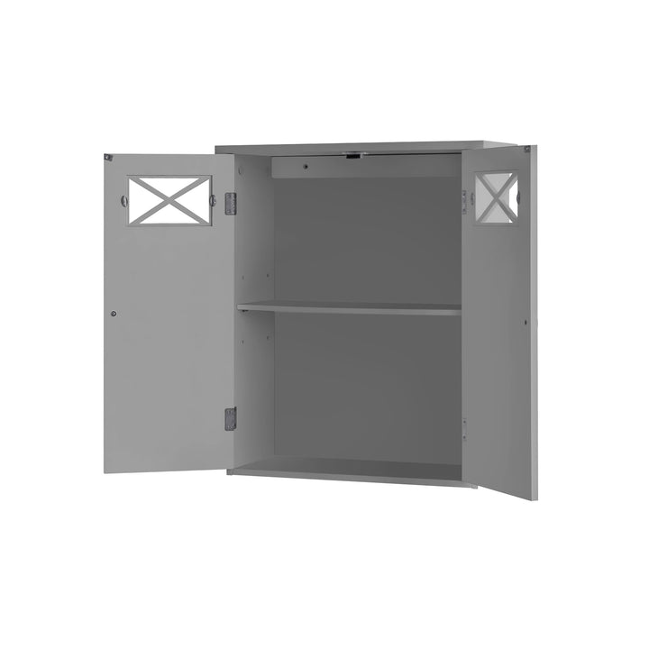 Teamson Home Dawson Removable Two-Door Wall Cabinet with Decorative Glass Panels, Gray