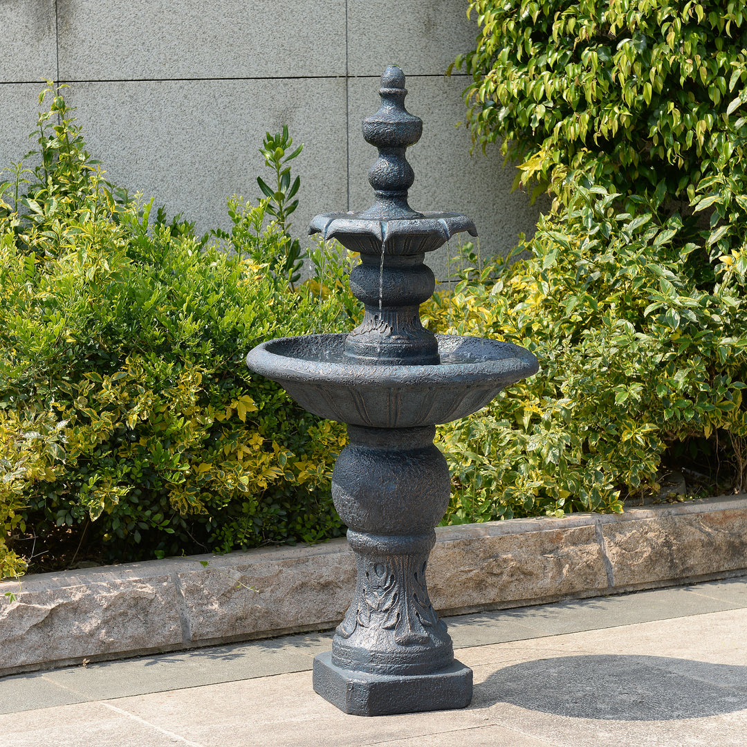 2-Tier Classic Pedestal Outdoor Water Fountain with Shallow Basin