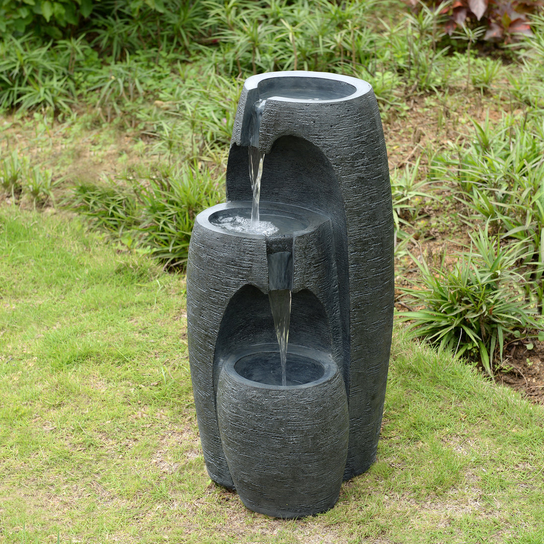 3-Tier Cascading Urn Outdoor Water Fountain with Cool Glow Lighting