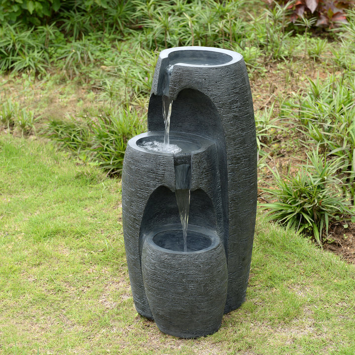 3-Tier Cascading Urn Outdoor Water Fountain with Cool Glow Lighting