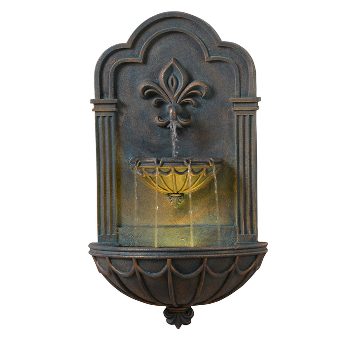 Fleur-de-lis Outdoor Water Fountain with Warm Glow Lighting