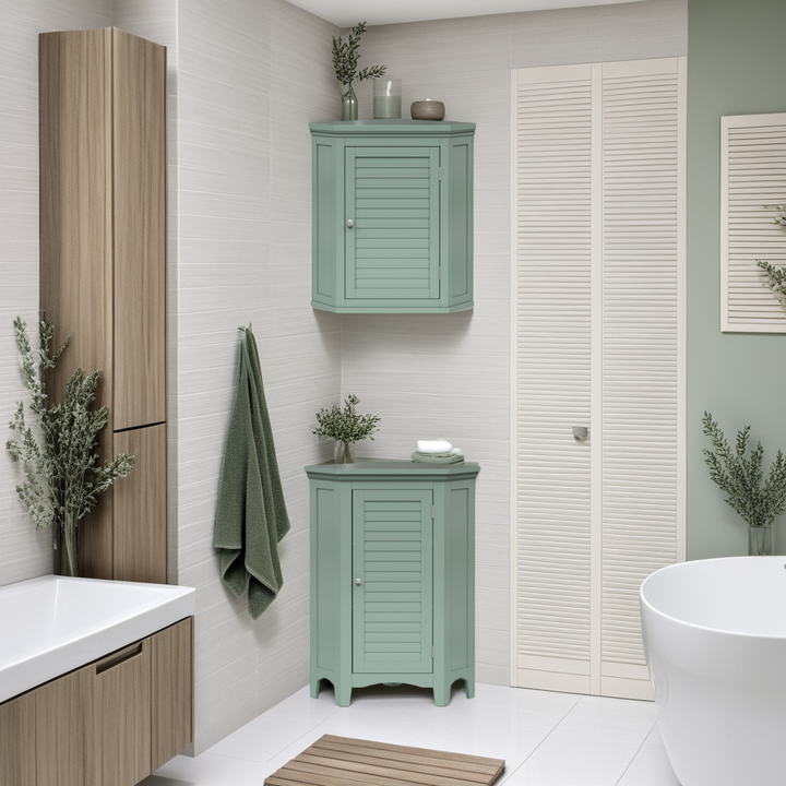 Teamson Home Glancy Two-Door Removable Corner Wall Cabinet, Sage Green