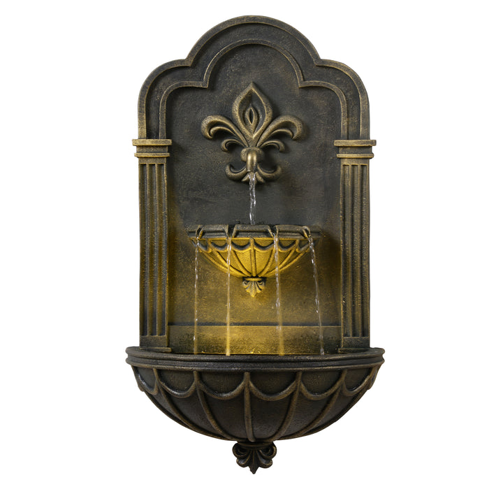 Fleur-de-lis Outdoor Water Fountain with Warm Glow Lighting