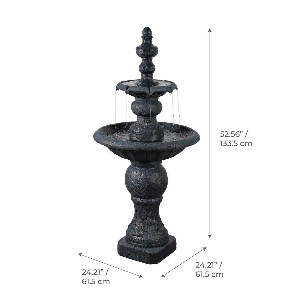 2-Tier Classic Pedestal Outdoor Water Fountain with Shallow Basin