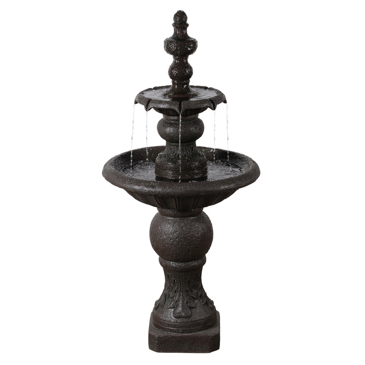 2-Tier Classic Pedestal Outdoor Water Fountain with Shallow Basin