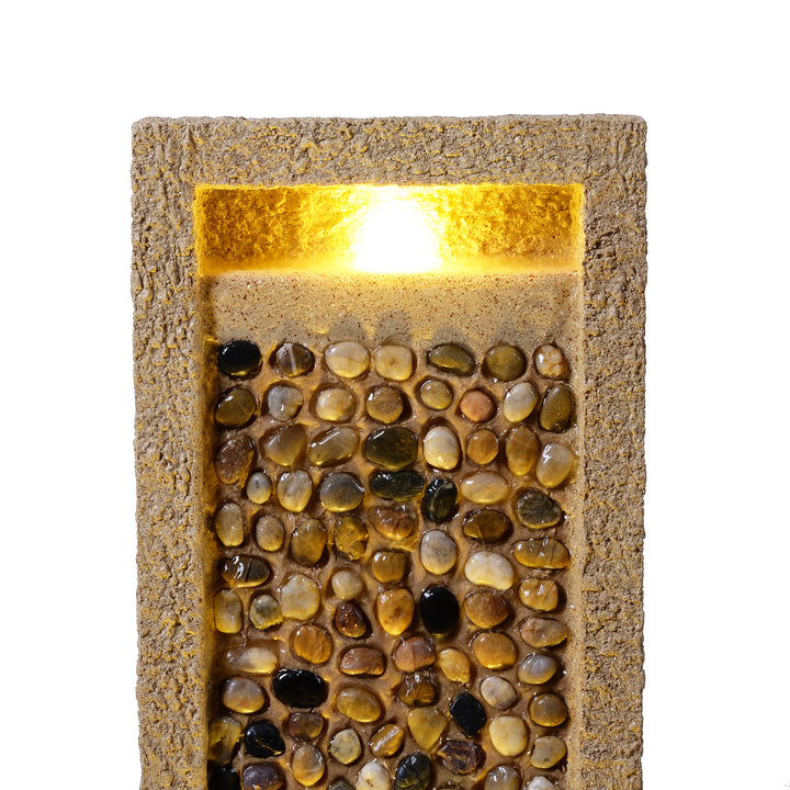 River Rocks Outdoor Water Fountain with Warm Glow Lighting