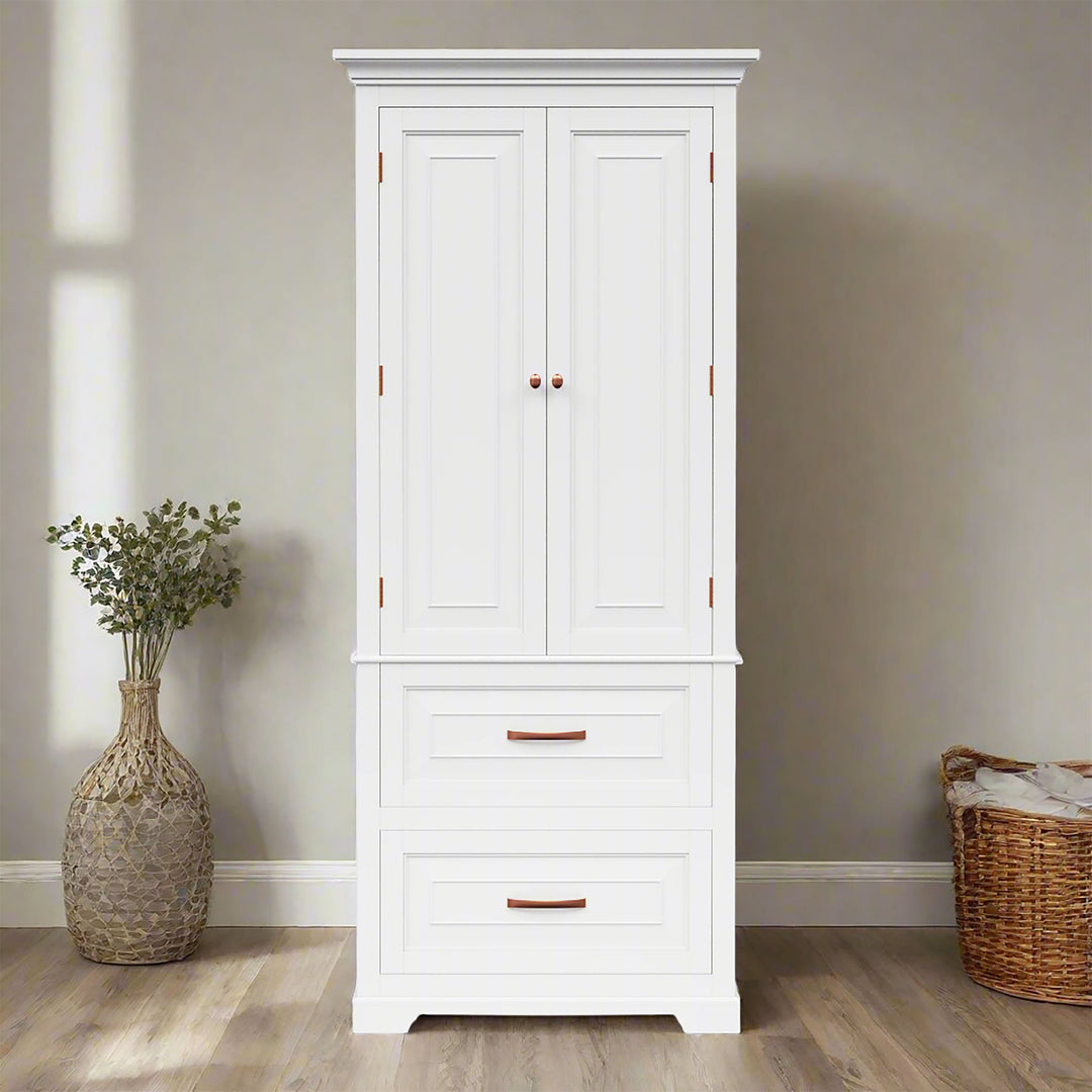 Teamson Home St. James Two-Door, Two Drawer Linen Tower, White