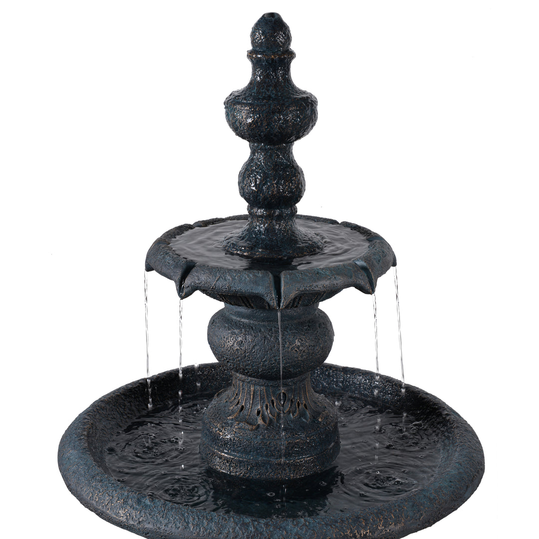 2-Tier Classic Pedestal Outdoor Water Fountain with Shallow Basin