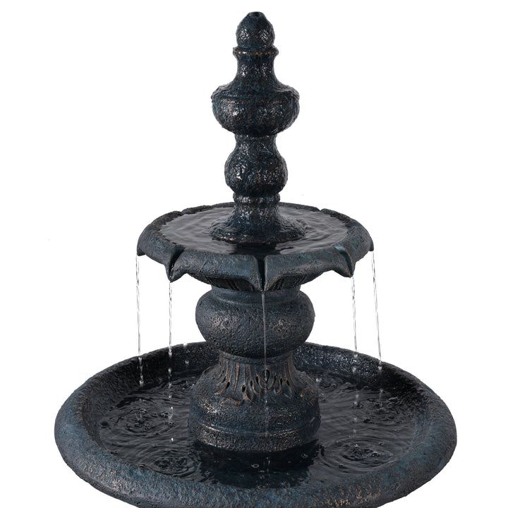 2-Tier Classic Pedestal Outdoor Water Fountain with Shallow Basin