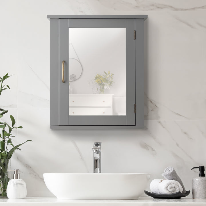 Teamson Home Mercer Removable Medicine Cabinet with Mirrored Door, Gray