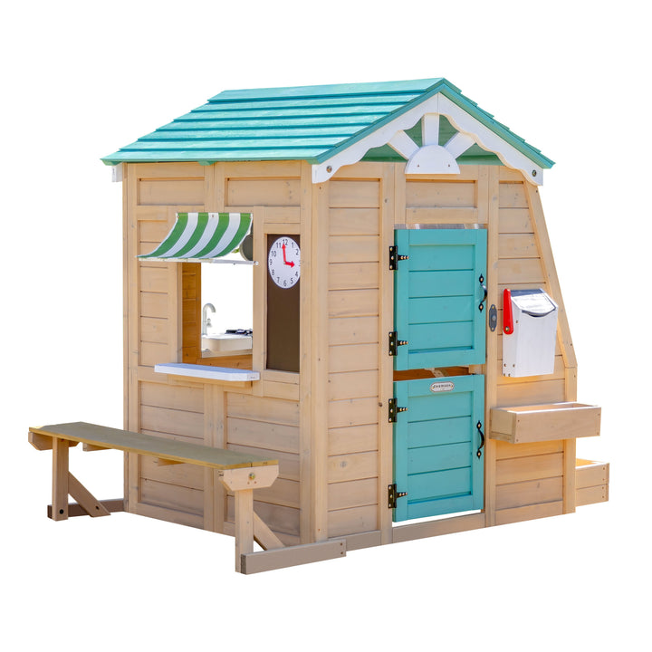 Teamson Kids Gardenia Wooden Playhouse with Garden Window, Tan & Green