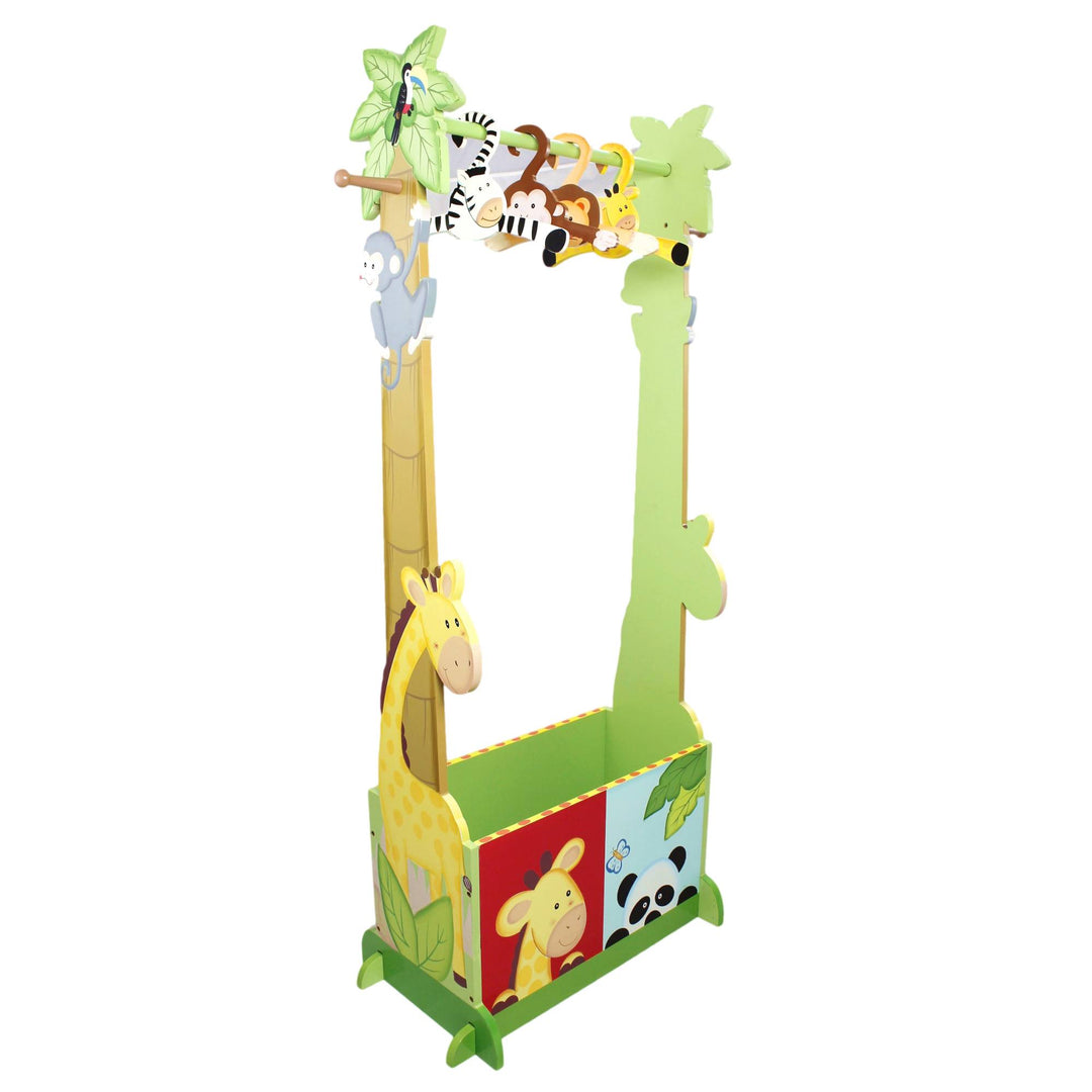 A FANTASY FIELDS - SUNNY SAFARI DRESS UP VALET RACK, MULTICOLOR with giraffes and other animals.