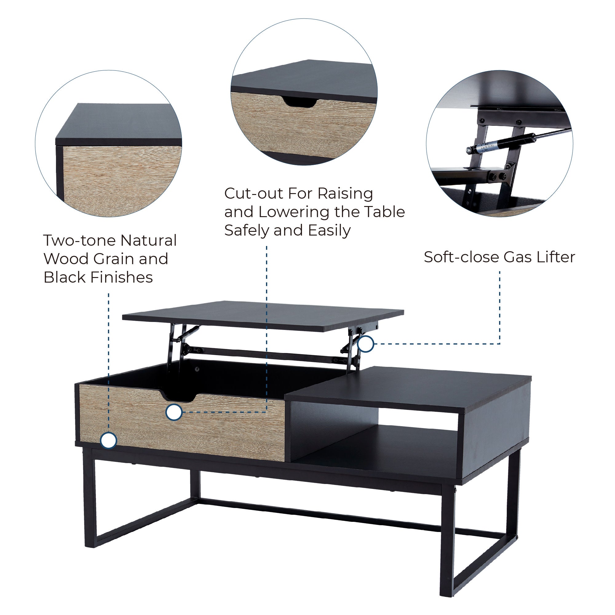 Teamson Home Bryson Two Tone Lift Top Coffee Table Desk with Storage