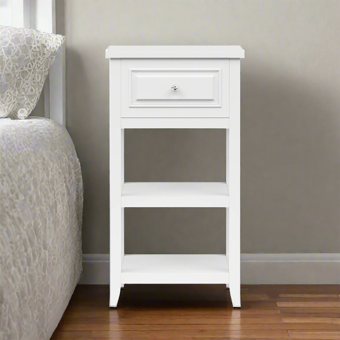 Teamson Home Dawson Side Table with Drawer and Open Shelves, White- FINAL SALE