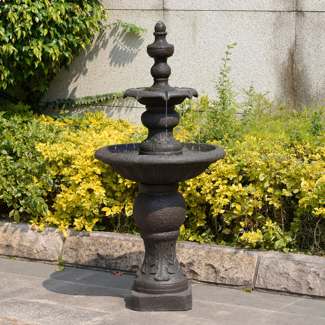 2-Tier Classic Pedestal Outdoor Water Fountain with Shallow Basin