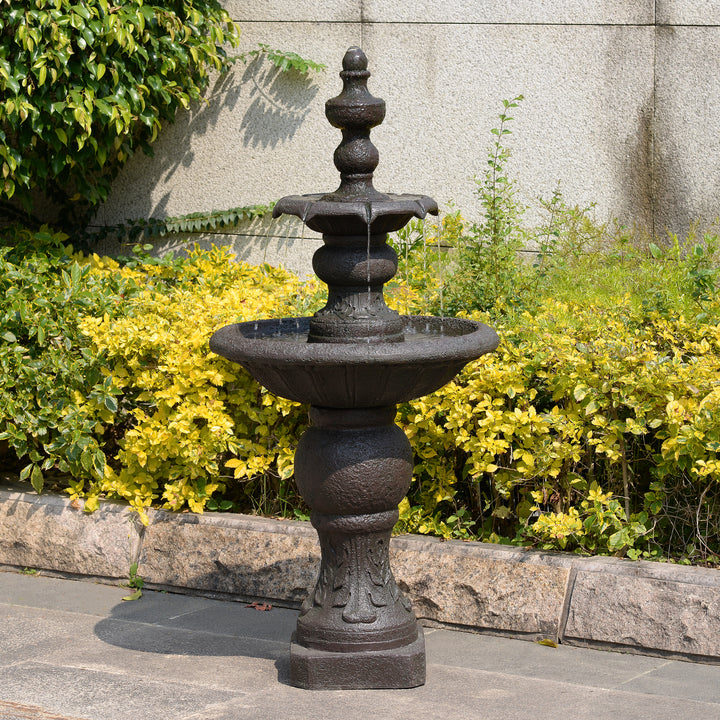 2-Tier Classic Pedestal Outdoor Water Fountain with Shallow Basin