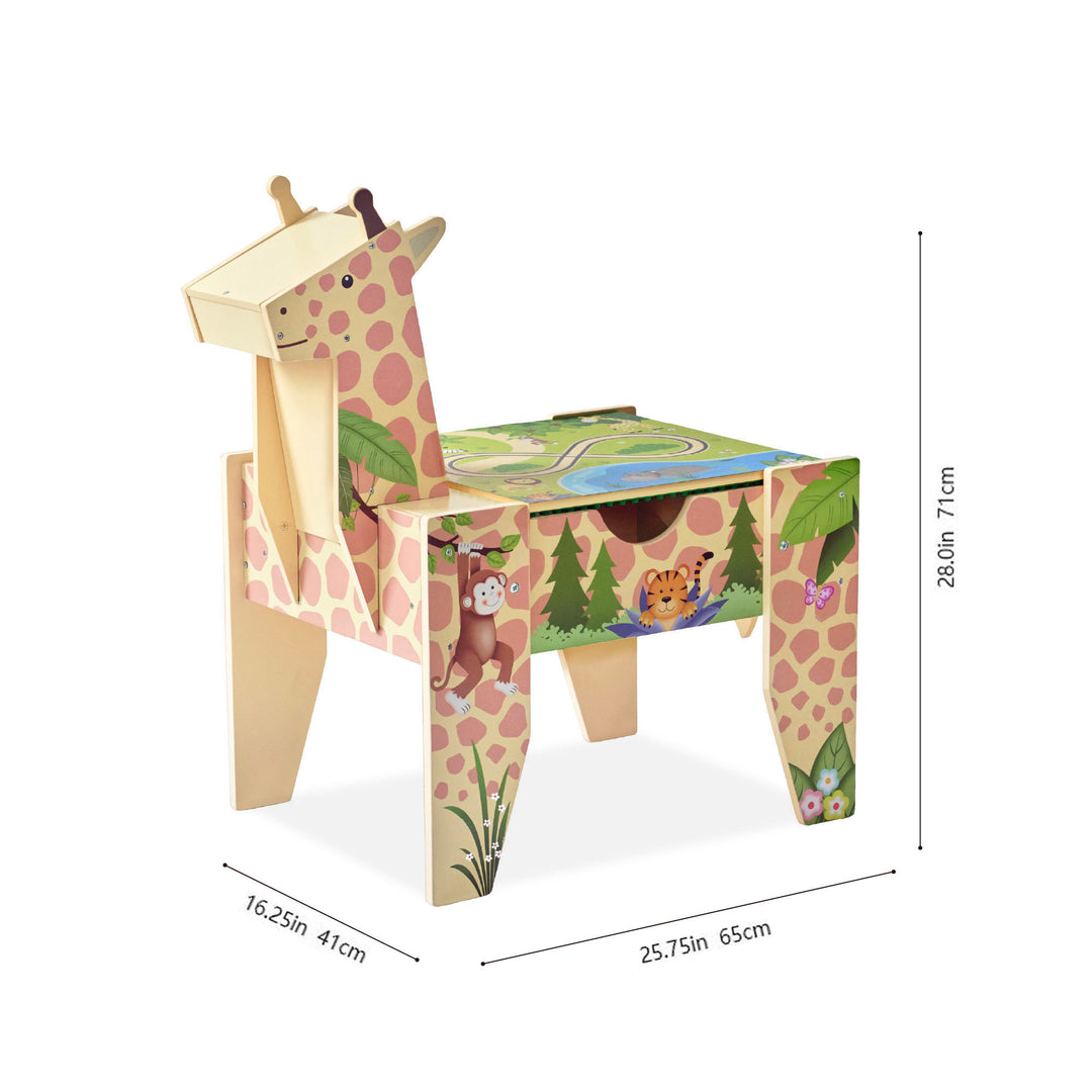 Teamson Kids Jungle Giraffe 2-in-1 Wooden Activity Table + 23Pc & 1 Car Included