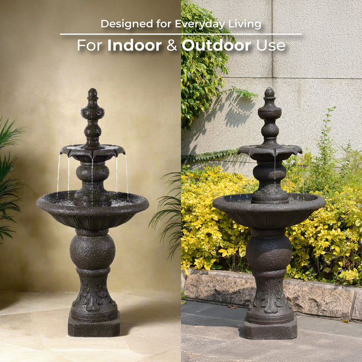 2-Tier Classic Pedestal Outdoor Water Fountain with Shallow Basin