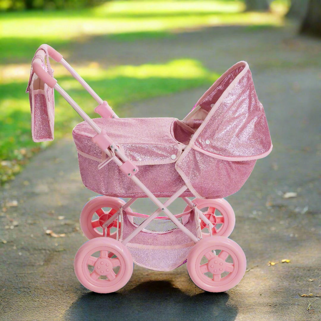 Olivia's Little World Baby Doll Bassinet Pram with Cover, Hot Pink