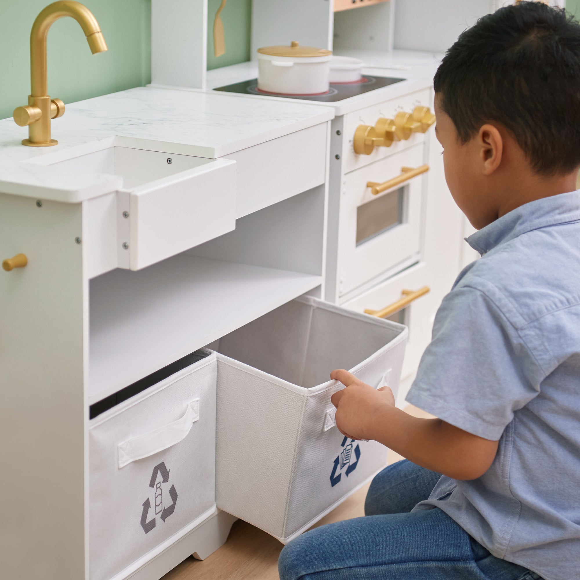 TEAMSON KIDS - LITTLE CHEF ATLANTA LARGE MODULAR PLAY KITCHEN, WHITE/GOLD