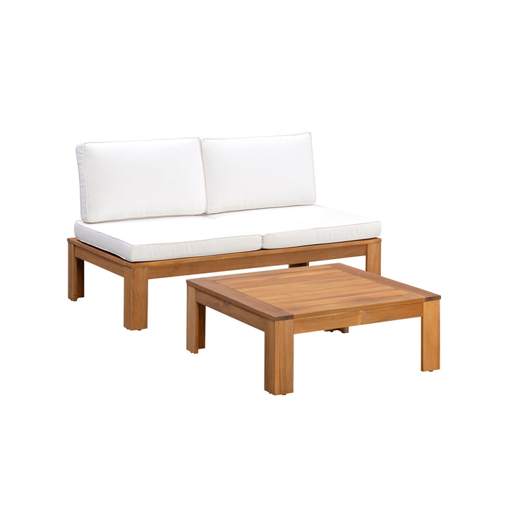 2-Piece Outdoor Modular Sectional Set with Cushions, Natural Finish