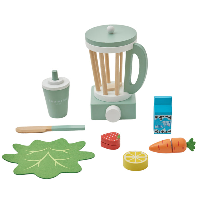 Teamson Kids Little Chef Frankfurt Wooden Blender Play Kitchen Accessories, Green- FINAL SALE