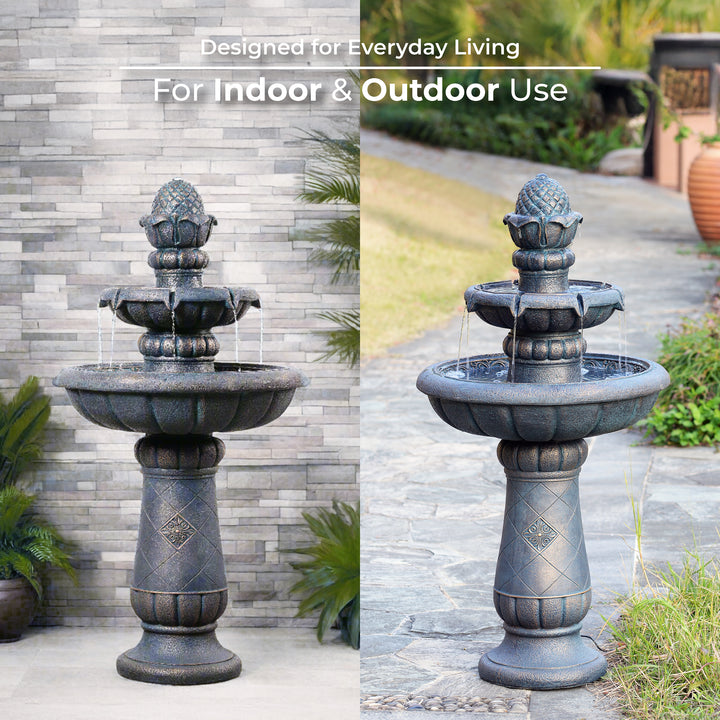 2-Tier Birdbath Water Fountain Outdoor Garden with Shallow Basin