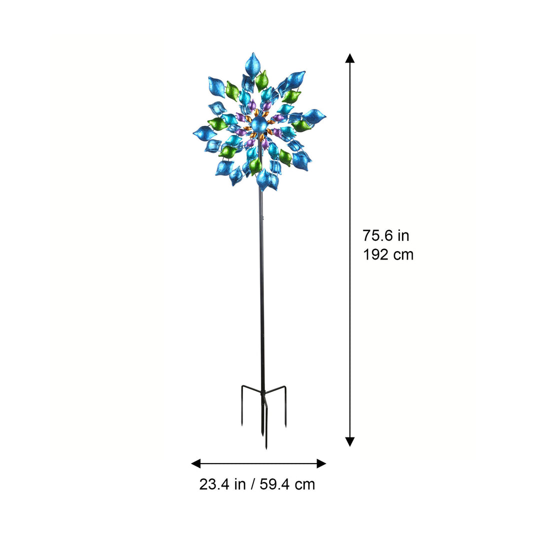 Teamson Home - Outdoor Blue Floral Kinetic Dual Spinner Windmill -FINAL SALE