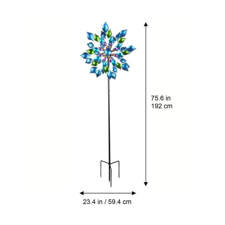 Teamson Home - Outdoor Blue Floral Kinetic Dual Spinner Windmill -FINAL SALE