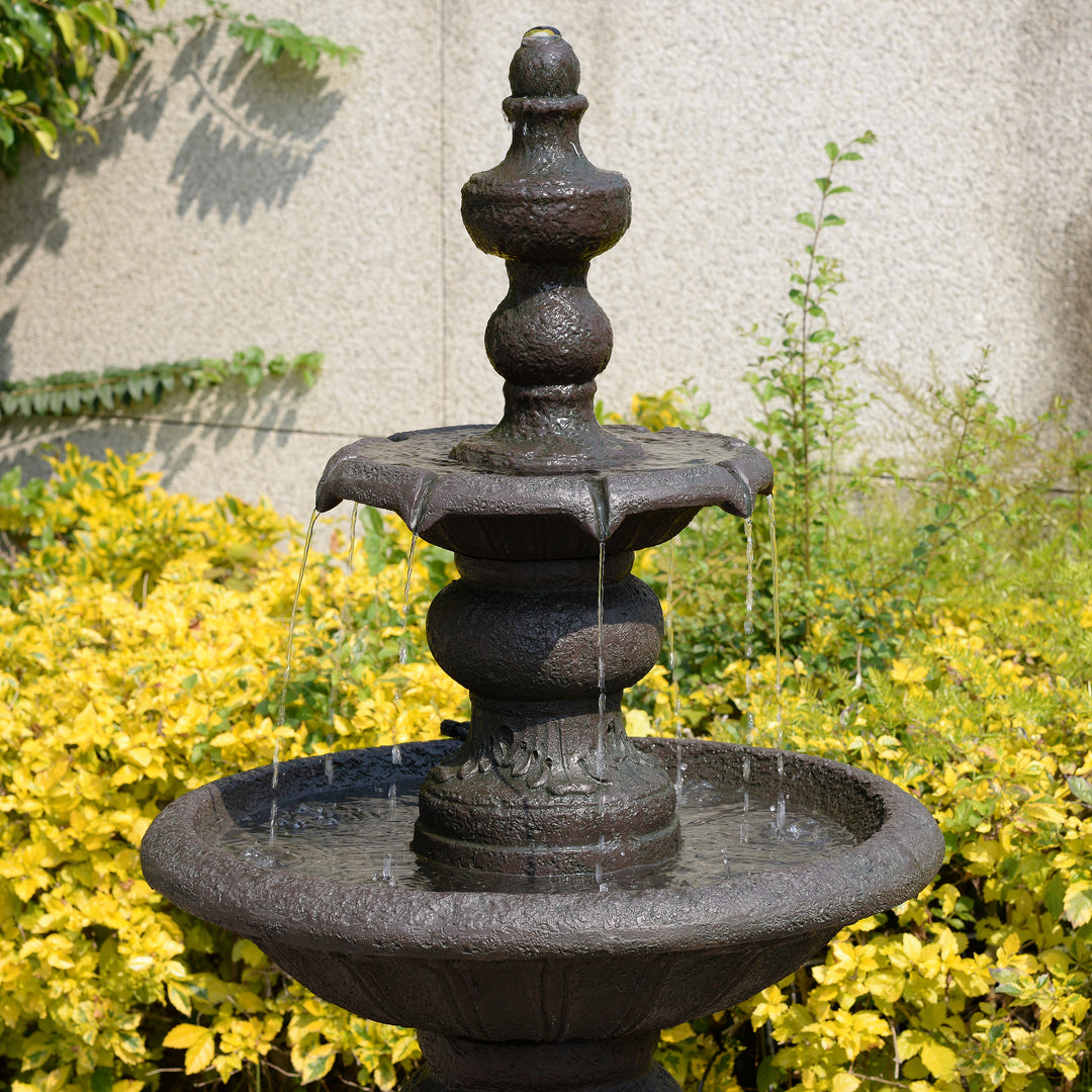 2-Tier Classic Pedestal Outdoor Water Fountain with Shallow Basin